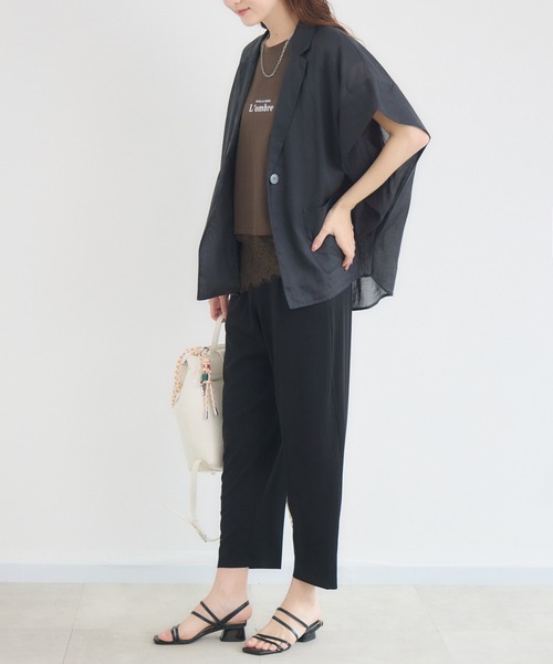 KATHARINE ROSS（キャサリンロス）の「【KATHARINE ROSS】ブライトコットン半袖シアージャケット（テーラードジャケット・レディース・ベージュ/ブラック・FREE）」の9枚目の写真