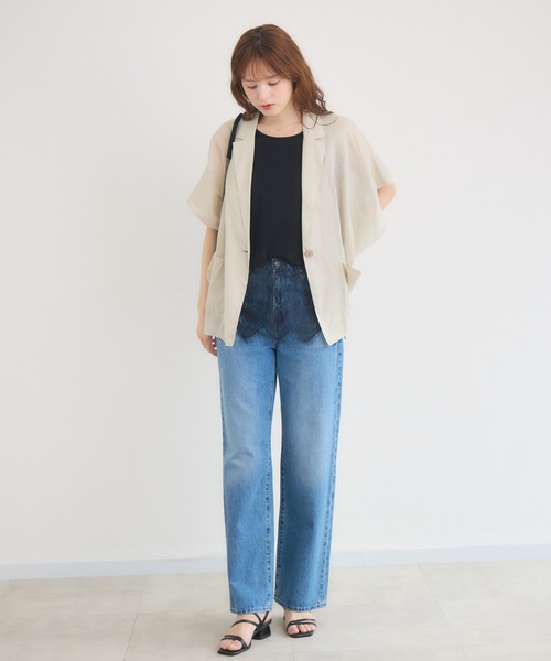 KATHARINE ROSS（キャサリンロス）の「【KATHARINE ROSS】ブライトコットン半袖シアージャケット（テーラードジャケット・レディース・ベージュ/ブラック・FREE）」の20枚目の写真
