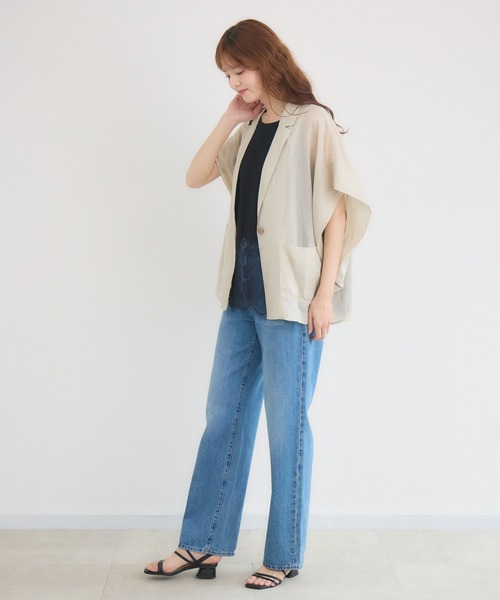 KATHARINE ROSS（キャサリンロス）の「【KATHARINE ROSS】ブライトコットン半袖シアージャケット（テーラードジャケット・レディース・ベージュ/ブラック・FREE）」の21枚目の写真