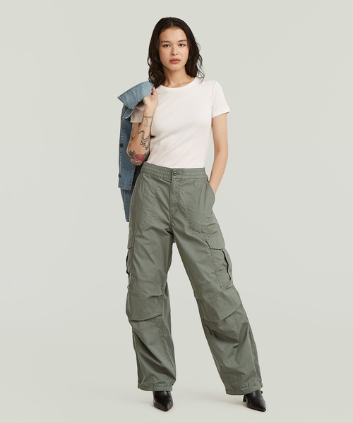 カーゴパンツ ワイドシルエット オリーブ セール】Wide Leg Cargo Pants/ハイウエストワイドシルエットカーゴ