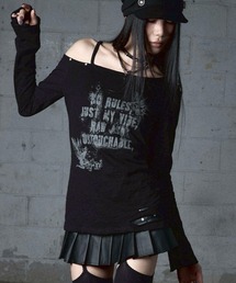 NOT KNOWING（ノットノーイング）の「【NOT KNOWING】Destroyed Back Lace Top / 【ノットノーイング】デストロイドバックレースワンショルダー長袖Ｔシャツ（Tシャツ/カットソー）」
