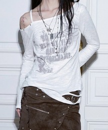 NOT KNOWING（ノットノーイング）の「【NOT KNOWING】Destroyed Back Lace Top / 【ノットノーイング】デストロイドバックレースワンショルダー長袖Ｔシャツ（Tシャツ/カットソー）」