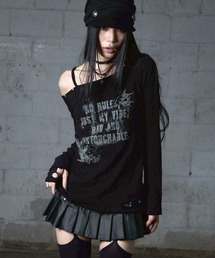 NOT KNOWING（ノットノーイング）の「【NOT KNOWING】Destroyed Back Lace Top / 【ノットノーイング】デストロイドバックレースワンショルダー長袖Ｔシャツ（Tシャツ/カットソー）」