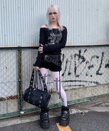NOT KNOWING（ノットノーイング）の「【NOT KNOWING】Destroyed Back Lace Top / 【ノットノーイング】デストロイドバックレースワンショルダー長袖Ｔシャツ（Tシャツ/カットソー）」