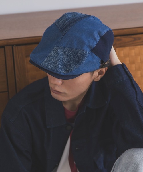 polcadot(ポルカドット)の「DENIM PATCH HUNTING/デニム パッチワーク ハンチング(ハンチング/ベレー帽・メンズ・ブラック/ネイビー・XL)」の2枚目の写真