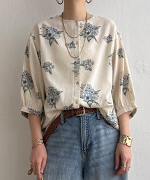 リネン混ボタニカルプリント2WAYブラウス