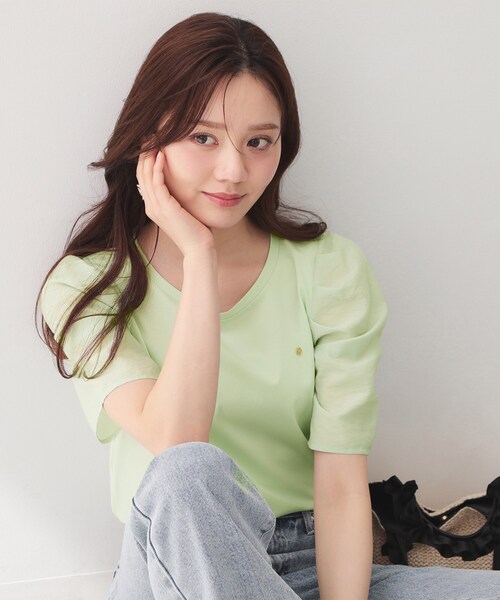 index(インデックス)の「【UVケア/接触冷感】シアータックスリーブドッキングTシャツ《洗濯機OK》(Tシャツ/カットソー・レディース・オフホワイト/ナチュラル/ブラック/グリーン系・34/36/38/40/42)」の4枚目の写真