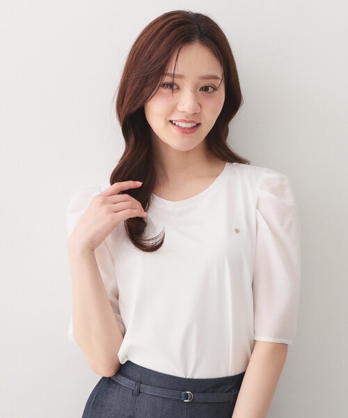 index(インデックス)の「【UVケア/接触冷感】シアータックスリーブドッキングTシャツ《洗濯機OK》(Tシャツ/カットソー・レディース・オフホワイト/ナチュラル/ブラック/グリーン系・34/36/38/40/42)」の2枚目の写真