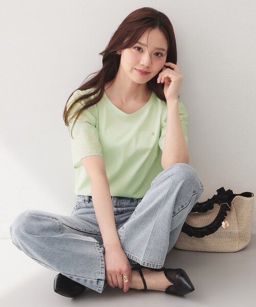 index(インデックス)の「【UVケア/接触冷感】シアータックスリーブドッキングTシャツ《洗濯機OK》(Tシャツ/カットソー・レディース・オフホワイト/ナチュラル/ブラック/グリーン系・34/36/38/40/42)」の14枚目の写真