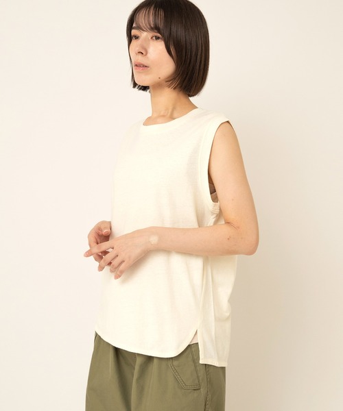 RNA-N(アールエヌエーエヌ)の「M2660 COTTON/HEMPタンク(Tシャツ/カットソー・レディース・キナリ/ブラック/オフホワイト・FREE)」の2枚目の写真