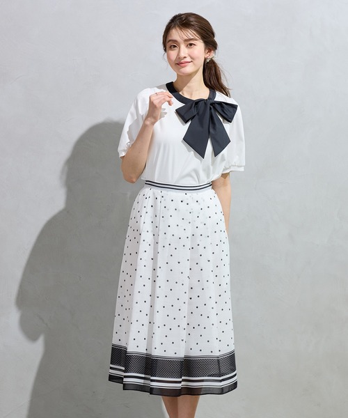 Rose Tiara(ローズティアラ)の「【2WAY】【接触冷感】リボンカットソー(Tシャツ/カットソー・レディース・ブラック/オフホワイト/グレー・38/42/46)」の4枚目の写真