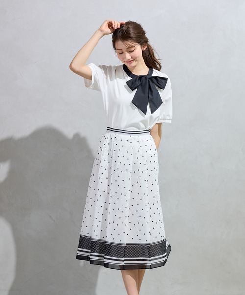 Rose Tiara(ローズティアラ)の「【2WAY】【接触冷感】リボンカットソー(Tシャツ/カットソー・レディース・ブラック/オフホワイト/グレー・38/42/46)」の6枚目の写真
