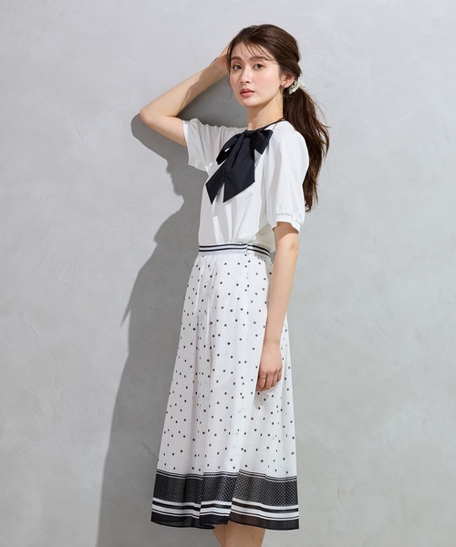 Rose Tiara(ローズティアラ)の「【2WAY】【接触冷感】リボンカットソー(Tシャツ/カットソー・レディース・ブラック/オフホワイト/グレー・38/42/46)」の8枚目の写真