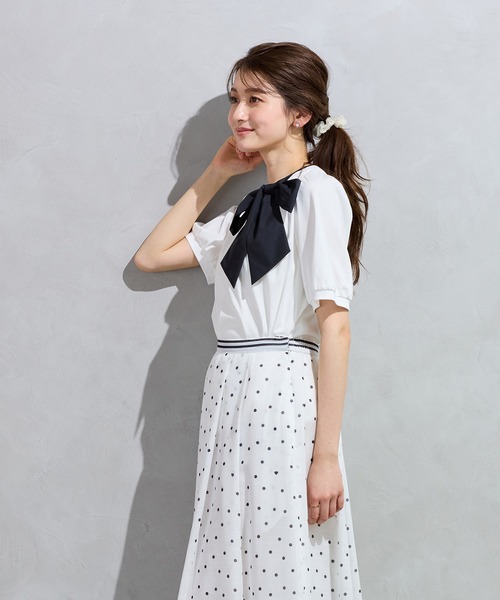 Rose Tiara(ローズティアラ)の「【2WAY】【接触冷感】リボンカットソー(Tシャツ/カットソー・レディース・ブラック/オフホワイト/グレー・38/42/46)」の9枚目の写真