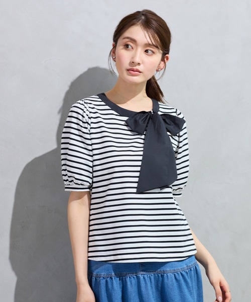 Rose Tiara(ローズティアラ)の「【2WAY】【接触冷感】リボンカットソー(Tシャツ/カットソー・レディース・ブラック/オフホワイト/グレー・38/42/46)」の16枚目の写真