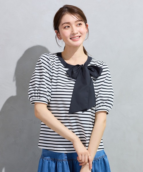 Rose Tiara(ローズティアラ)の「【2WAY】【接触冷感】リボンカットソー(Tシャツ/カットソー・レディース・ブラック/オフホワイト/グレー・38/42/46)」の17枚目の写真