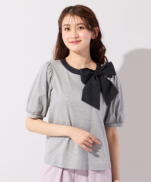 Rose Tiara(ローズティアラ)の「【2WAY】【接触冷感】リボンカットソー(Tシャツ/カットソー・レディース・ブラック/オフホワイト/グレー・38/42/46)」の10枚目の写真