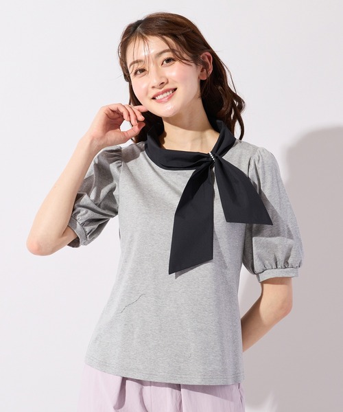 Rose Tiara(ローズティアラ)の「【2WAY】【接触冷感】リボンカットソー(Tシャツ/カットソー・レディース・ブラック/オフホワイト/グレー・38/42/46)」の11枚目の写真