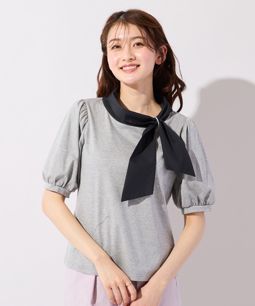 Rose Tiara(ローズティアラ)の「【2WAY】【接触冷感】リボンカットソー(Tシャツ/カットソー・レディース・ブラック/オフホワイト/グレー・38/42/46)」の12枚目の写真