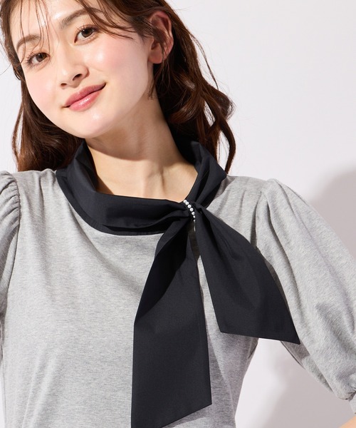 Rose Tiara(ローズティアラ)の「【2WAY】【接触冷感】リボンカットソー(Tシャツ/カットソー・レディース・ブラック/オフホワイト/グレー・38/42/46)」の13枚目の写真