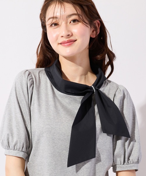 Rose Tiara(ローズティアラ)の「【2WAY】【接触冷感】リボンカットソー(Tシャツ/カットソー・レディース・ブラック/オフホワイト/グレー・38/42/46)」の14枚目の写真