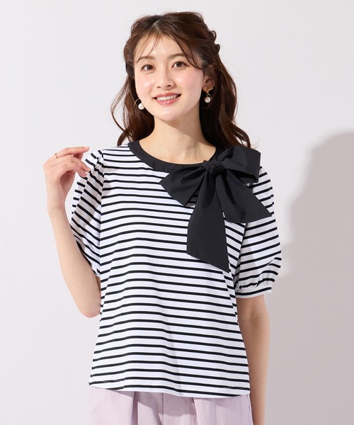 Rose Tiara(ローズティアラ)の「【2WAY】【接触冷感】リボンカットソー(Tシャツ/カットソー・レディース・ブラック/オフホワイト/グレー・38/42/46)」の18枚目の写真