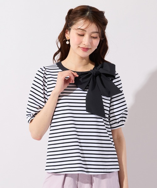 Rose Tiara(ローズティアラ)の「【2WAY】【接触冷感】リボンカットソー(Tシャツ/カットソー・レディース・ブラック/オフホワイト/グレー・38/42/46)」の19枚目の写真
