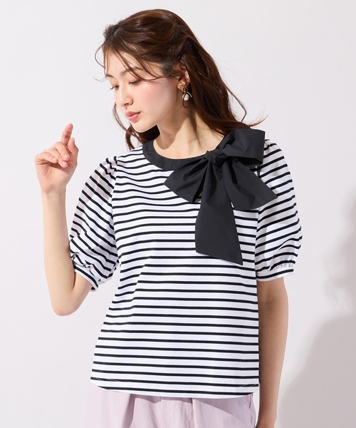 Rose Tiara(ローズティアラ)の「【2WAY】【接触冷感】リボンカットソー(Tシャツ/カットソー・レディース・ブラック/オフホワイト/グレー・38/42/46)」の20枚目の写真