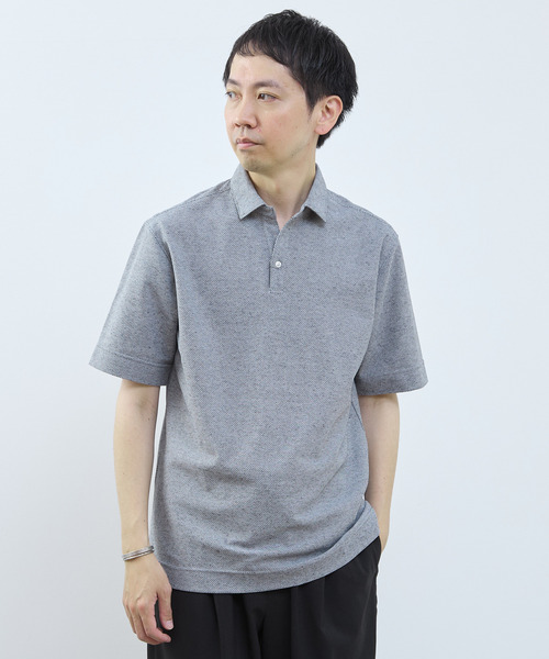 MEN'S MELROSE(メンズメルローズ)の「カルキュロメッシュポロシャツ(ポロシャツ・メンズ・ネイビー/ホワイト/サックスブルー/グレー・2/4/5/3)」の3枚目の写真
