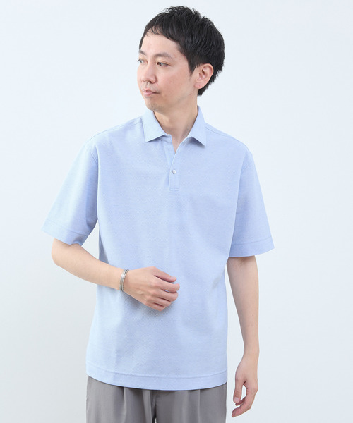 MEN'S MELROSE(メンズメルローズ)の「カルキュロメッシュポロシャツ(ポロシャツ・メンズ・ネイビー/ホワイト/サックスブルー/グレー・2/4/5/3)」の4枚目の写真