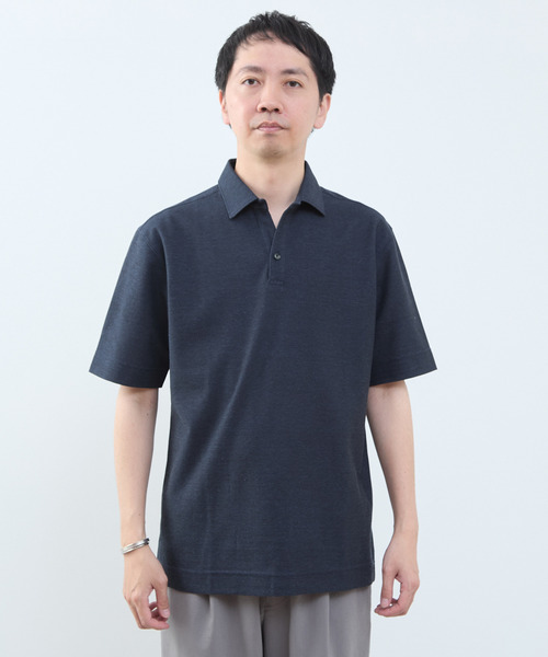 MEN'S MELROSE(メンズメルローズ)の「カルキュロメッシュポロシャツ(ポロシャツ・メンズ・ネイビー/ホワイト/サックスブルー/グレー・2/4/5/3)」の13枚目の写真