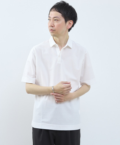 MEN'S MELROSE（メンズメルローズ）の「カルキュロメッシュポロシャツ（ポロシャツ・メンズ・ネイビー/ホワイト/サックスブルー/グレー・2/4/5/3）」の12枚目の写真