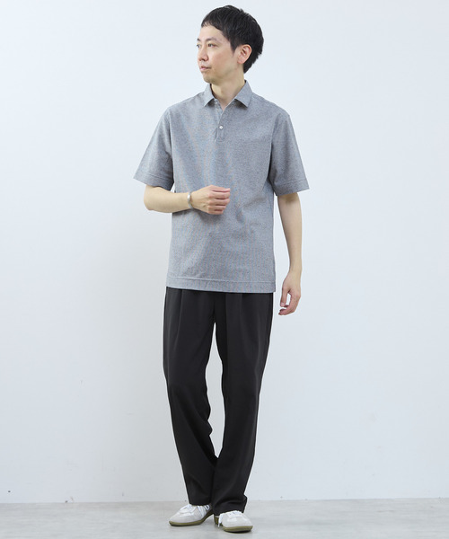 MEN'S MELROSE(メンズメルローズ)の「カルキュロメッシュポロシャツ(ポロシャツ・メンズ・ネイビー/ホワイト/サックスブルー/グレー・2/4/5/3)」の8枚目の写真