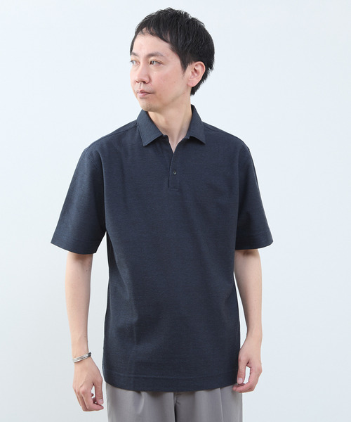MEN'S MELROSE(メンズメルローズ)の「カルキュロメッシュポロシャツ(ポロシャツ・メンズ・ネイビー/ホワイト/サックスブルー/グレー・2/4/5/3)」の9枚目の写真
