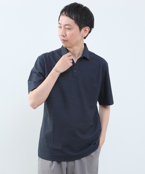 MEN'S MELROSE(メンズメルローズ)の「カルキュロメッシュポロシャツ(ポロシャツ・メンズ・ネイビー/ホワイト/サックスブルー/グレー・2/4/5/3)」の10枚目の写真