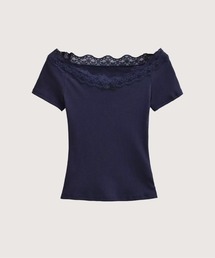 Off Shoulder Lace Piping T