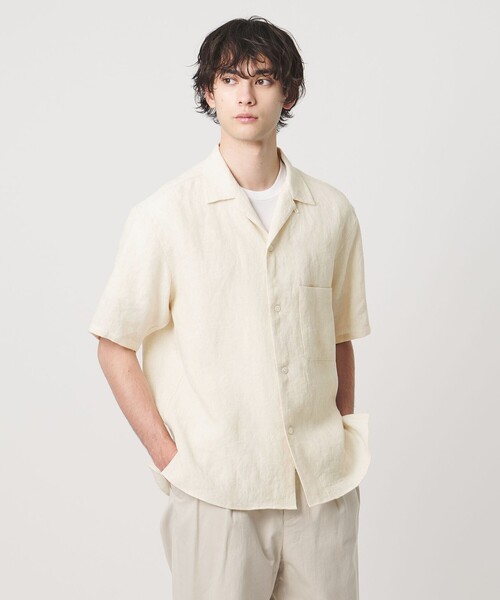 District(ディストリクト)の「<District>リネン オックスフォード オープンカラーシャツ(シャツ/ブラウス・メンズ・オフホワイト/イエロー・L/M)」の1枚目の写真