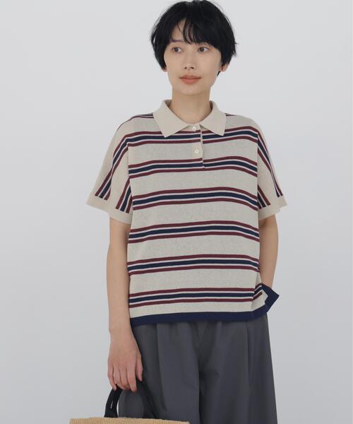 human woman(ヒューマンウーマン)の「◆【ウォッシャブル】シアーボーダーポロニットT(ポロシャツ・レディース・クリアブラウン/ベージュ系その他3・MEDIUM)」の14枚目の写真
