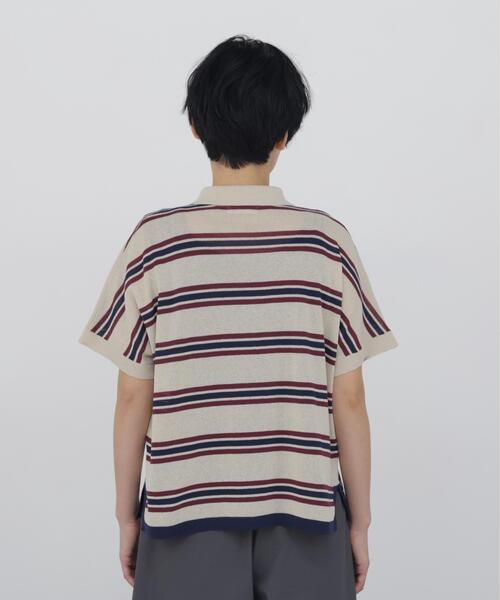 human woman(ヒューマンウーマン)の「◆【ウォッシャブル】シアーボーダーポロニットT(ポロシャツ・レディース・クリアブラウン/ベージュ系その他3・MEDIUM)」の4枚目の写真