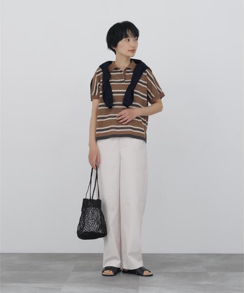 human woman(ヒューマンウーマン)の「◆【ウォッシャブル】シアーボーダーポロニットT(ポロシャツ・レディース・クリアブラウン/ベージュ系その他3・MEDIUM)」の11枚目の写真