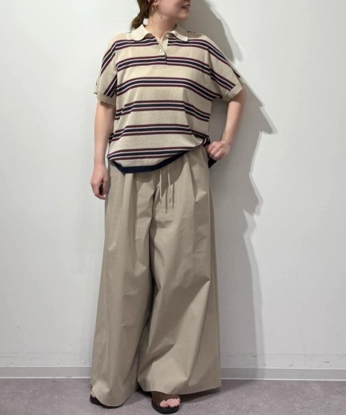 human woman(ヒューマンウーマン)の「◆【ウォッシャブル】シアーボーダーポロニットT(ポロシャツ・レディース・クリアブラウン/ベージュ系その他3・MEDIUM)」の18枚目の写真