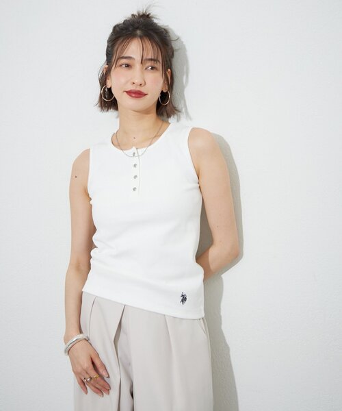U.S. POLO ASSN.（ユーエスポロアッスン）の「【U.S. POLO ASSN. ×RMAF】ヘンリータンク（タンクトップ・レディース・オフホワイト/その他12/ブラック/オートミール・FREE）」の2枚目の写真