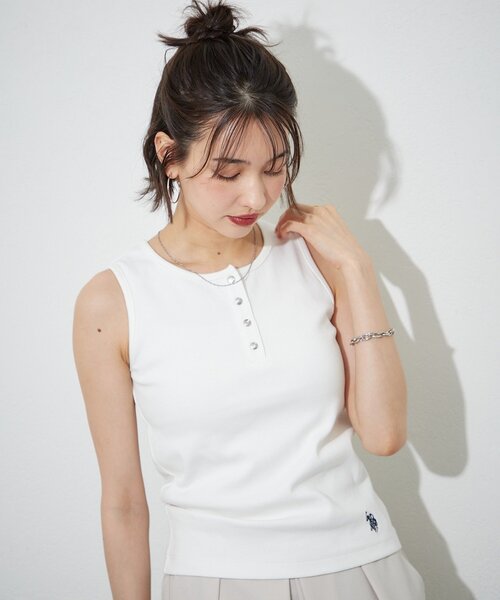 U.S. POLO ASSN.（ユーエスポロアッスン）の「【U.S. POLO ASSN. ×RMAF】ヘンリータンク（タンクトップ・レディース・オフホワイト/その他12/ブラック/オートミール・FREE）」の9枚目の写真