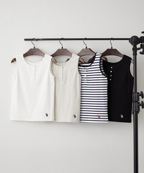 U.S. POLO ASSN.（ユーエスポロアッスン）の「【U.S. POLO ASSN. ×RMAF】ヘンリータンク（タンクトップ・レディース・オフホワイト/その他12/ブラック/オートミール・FREE）」の16枚目の写真
