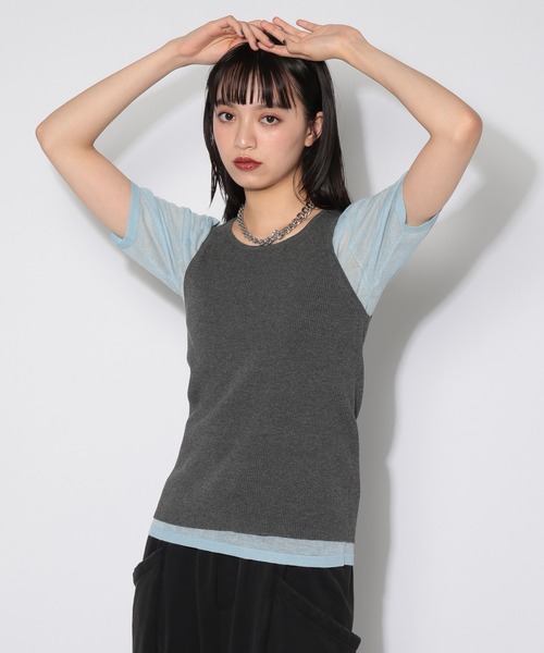 PAGEBOY(ページボーイ)の「【レイヤード自在】シアーオフショル×タンクSET(Tシャツ/カットソー・レディース・ブルー/ブラック・FREE)」の1枚目の写真