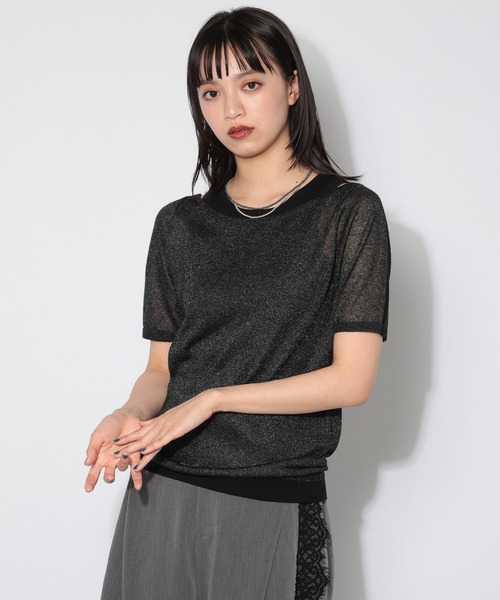 PAGEBOY(ページボーイ)の「【レイヤード自在】シアーオフショル×タンクSET(Tシャツ/カットソー・レディース・ブルー/ブラック・FREE)」の2枚目の写真