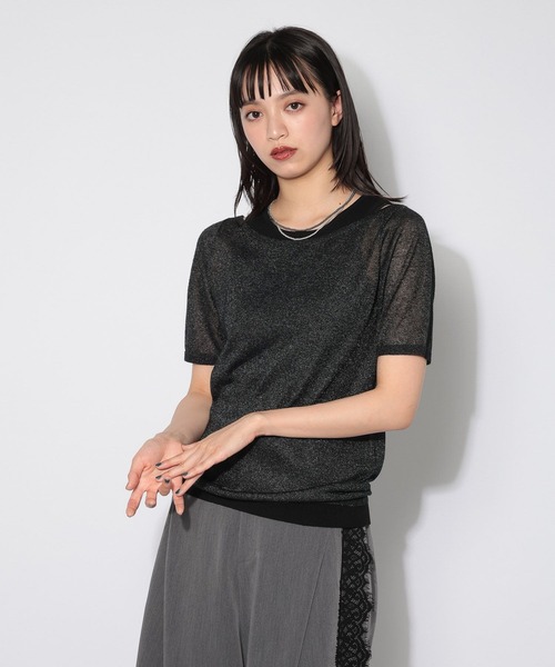 PAGEBOY(ページボーイ)の「【レイヤード自在】シアーオフショル×タンクSET(Tシャツ/カットソー・レディース・ブルー/ブラック・FREE)」の7枚目の写真