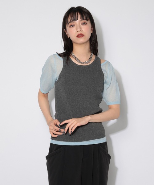 PAGEBOY(ページボーイ)の「【レイヤード自在】シアーオフショル×タンクSET(Tシャツ/カットソー・レディース・ブルー/ブラック・FREE)」の12枚目の写真