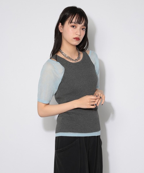 PAGEBOY(ページボーイ)の「【レイヤード自在】シアーオフショル×タンクSET(Tシャツ/カットソー・レディース・ブルー/ブラック・FREE)」の13枚目の写真