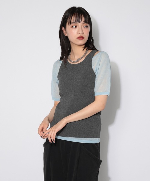 PAGEBOY(ページボーイ)の「【レイヤード自在】シアーオフショル×タンクSET(Tシャツ/カットソー・レディース・ブルー/ブラック・FREE)」の14枚目の写真